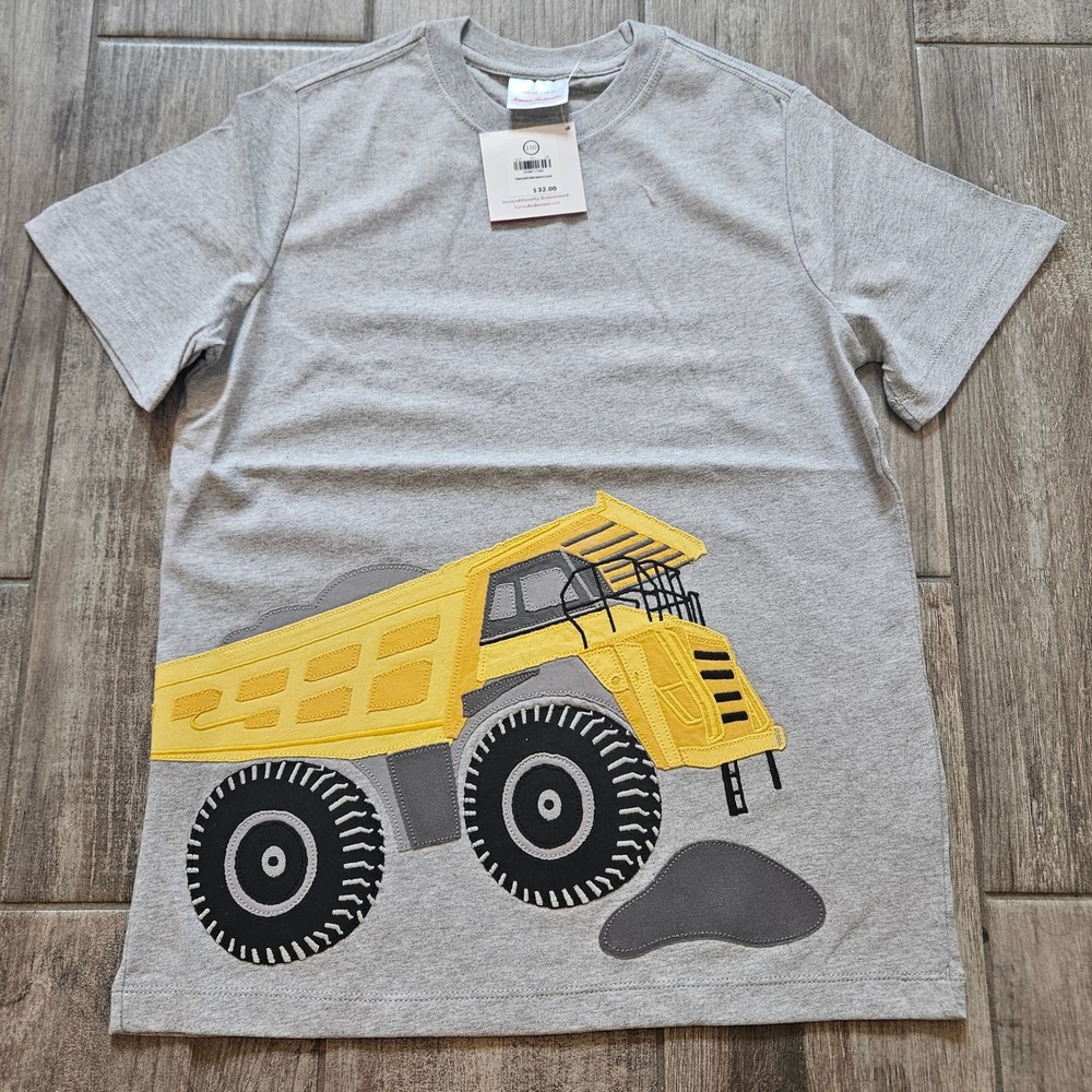 Hanna Andersson T-Shirt Kids 12 Gray NEW Dump Truck Construction Tee School Play